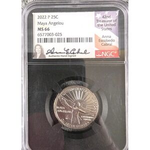 2022 MAYA ANGELOU AMERICAN WOMENS QUARTER NGC MS66 ANNA CABRAL SIGNED‎